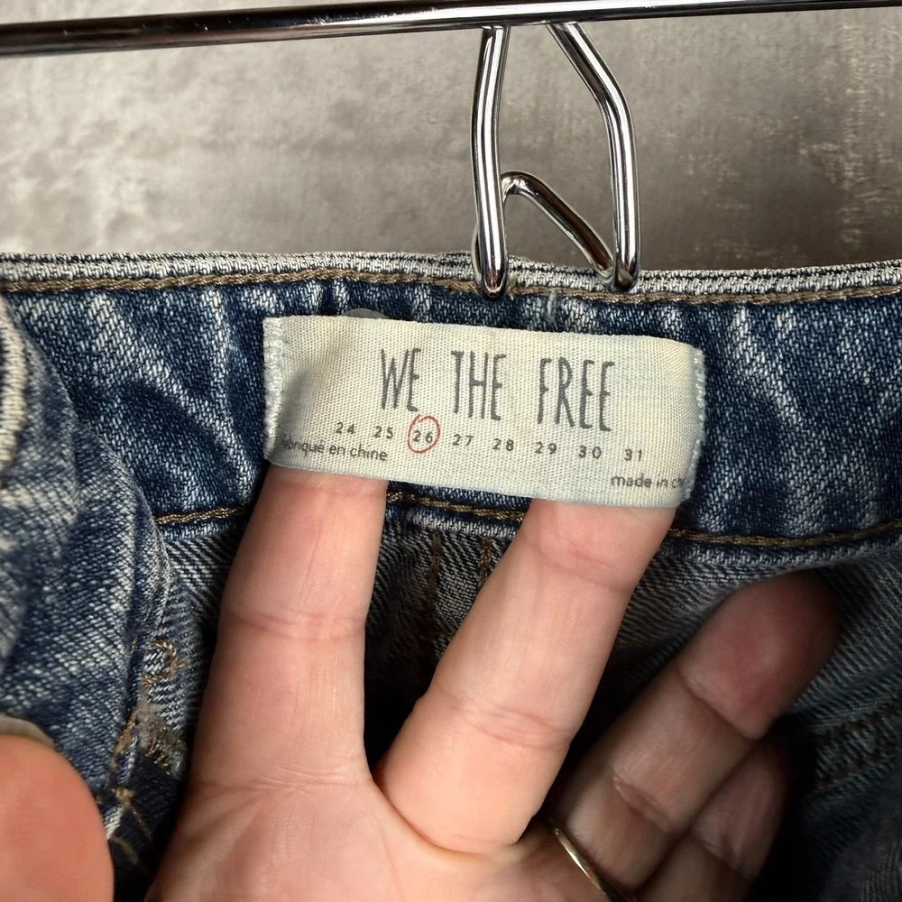 We The Free Free People Denim Mini Skirt Blue Front Zip Raw‎ Hem Size 26